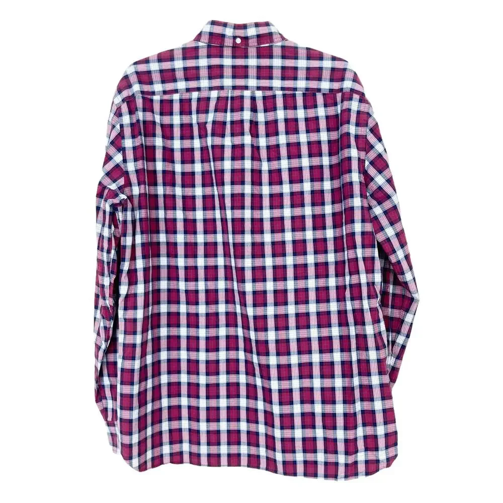 J. Crew Red White Black Plaid Long Sleeve Button Down Sz L